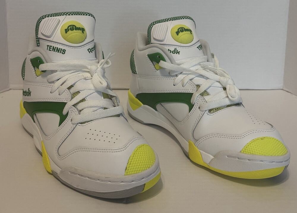 Reebok Mens Court Victory Pump Tennis Shoes Michael Chang Size 8.5 Whi/Grn/Yel
